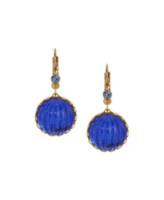 Round Blue Ribbed Crystal Earring