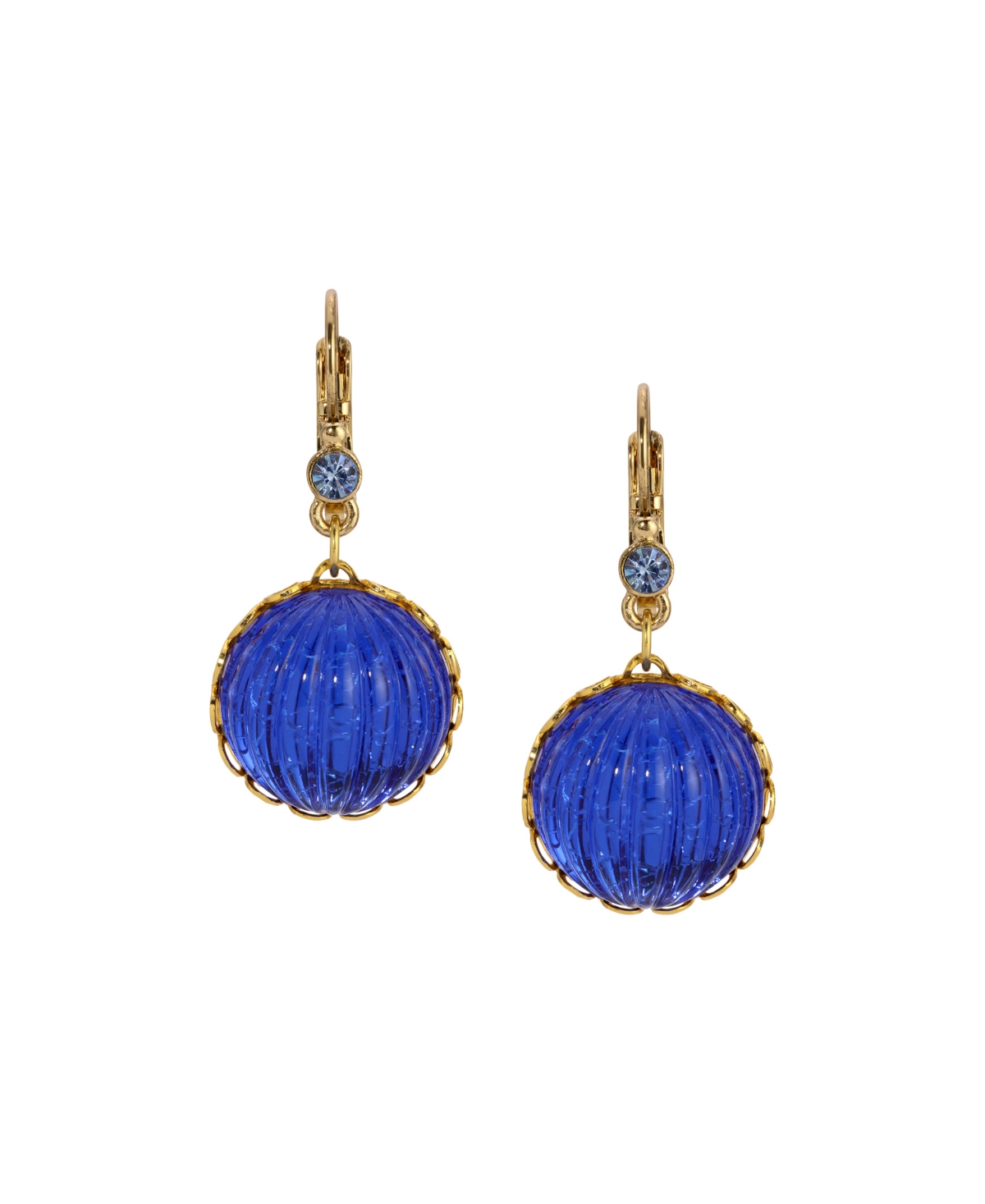 2028 Round Blue Ribbed Crystal Earring In Blue