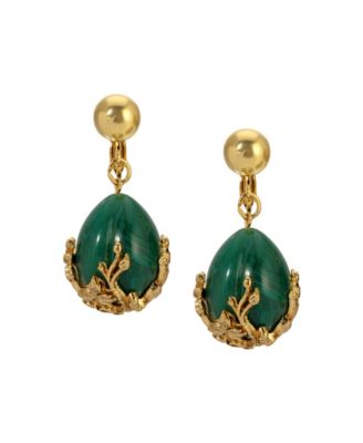 Gold Tone Green Gold Bead Clip Earrings