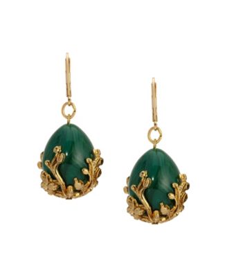 Gold Tone Green Gold Bead Drop Earrings
