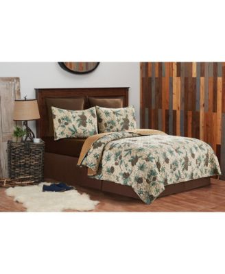 Rustic Pinecones & Needles Twin Quilt Set Lodge Cabin Bedding w/ Sham
