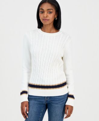 Women's Thick-Tipped Cable-Knit Crewneck Sweater