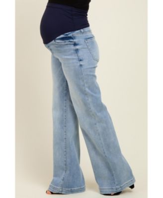 Maternity Light Blue Vintage Wash Wide Leg Jeans