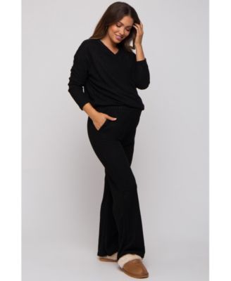 Maternity Black Ribbed Soft Knit Long Sleeve Pajama Set