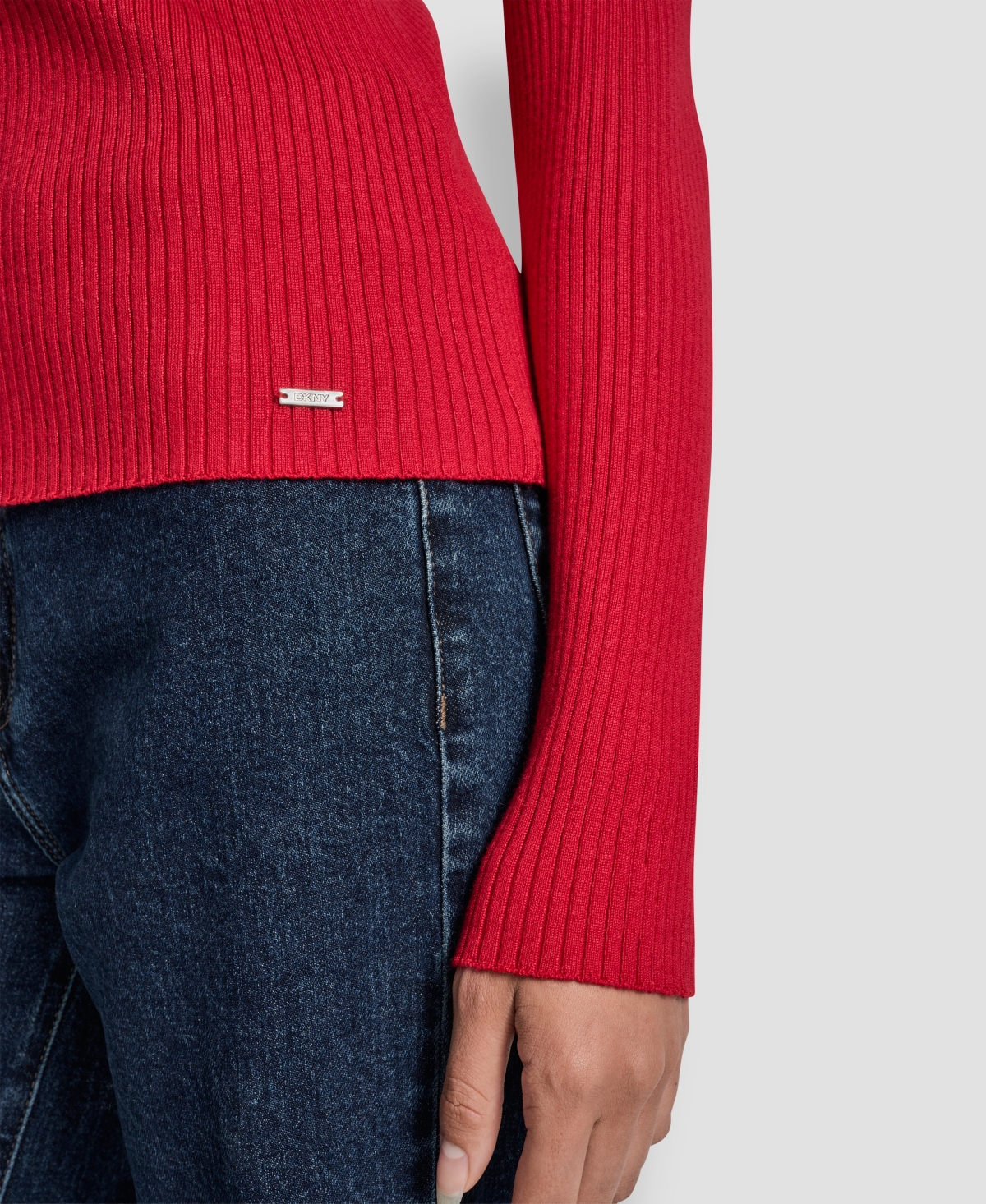 Dkny Jeans Women's Ribbed Long Sleeve Sweater In Red