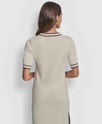 Women's Cropped Color Block Elbow Sleeve Sweater