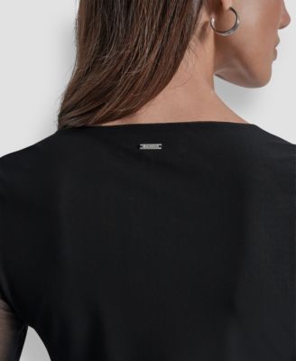 Women's Dome Studs Mesh Long Sleeve Slim Fit Top