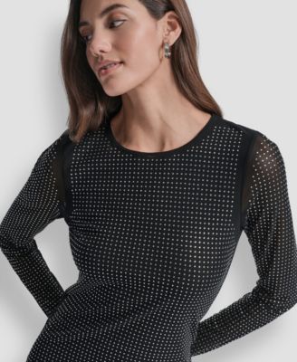 Women's Dome Studs Mesh Long Sleeve Dress