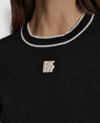 Women's Cropped Color Block Elbow Sleeve Sweater