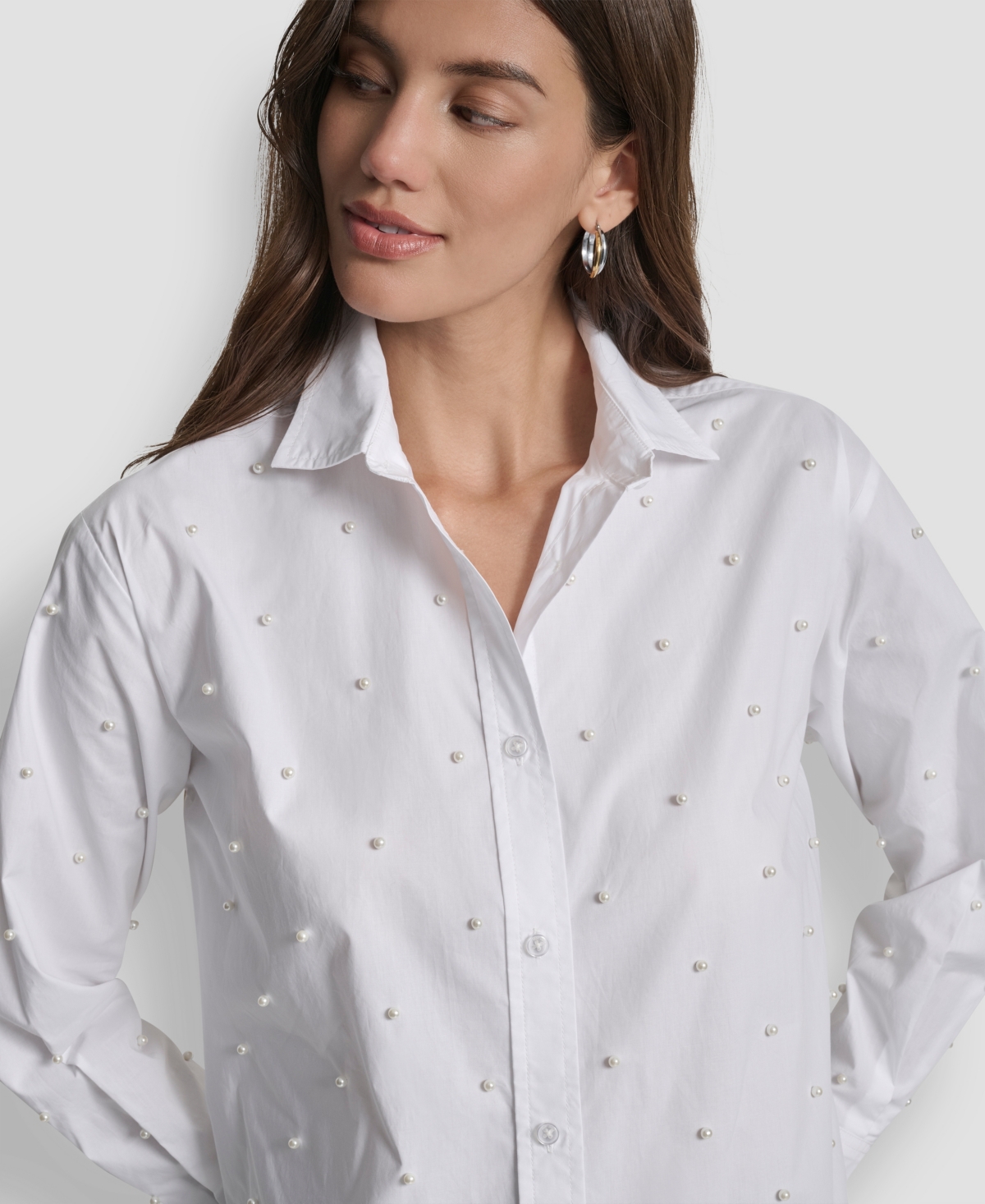 Dkny Jeans Women's Imitation Embellished Long Sleeves Shirt