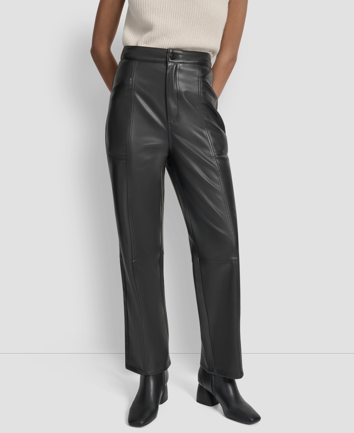 Dkny Jeans Women's High Rise Straight Leg Seamed Pants In Black