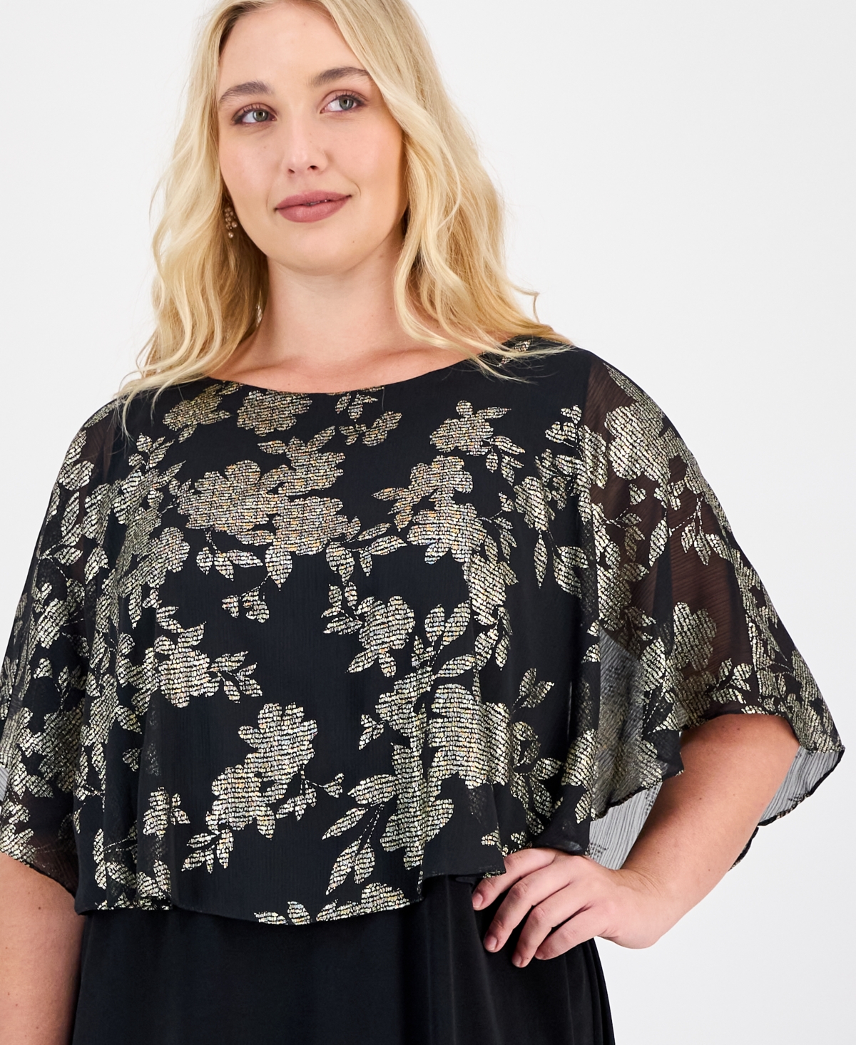 Connected Plus Size Printed Cape-overlay Sheath Dress In Multi