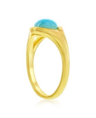 Sterling Silver, Round Larimar Ring - Gold Plated