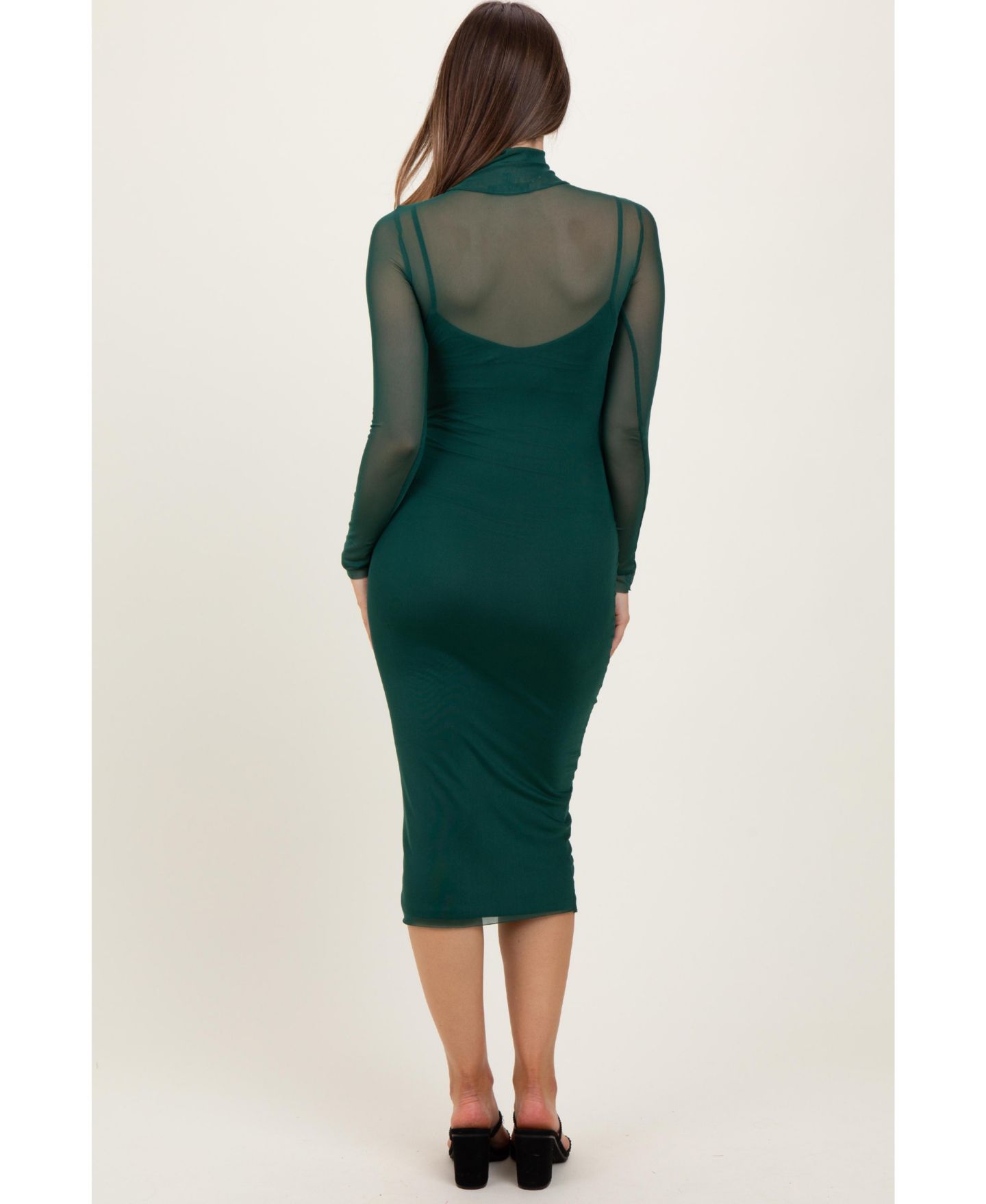 Женское платье Pinkblush Jade Mesh Overlay Fitted Midi, цвет: Тёмно-зелёный — фото 4