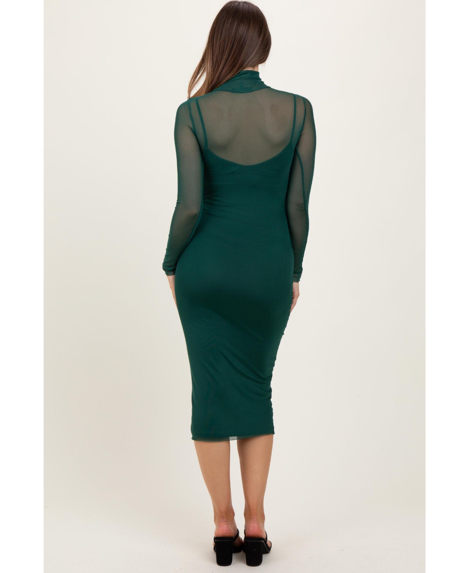 Women's Jade Mesh Overlay Fitted Midi Dress