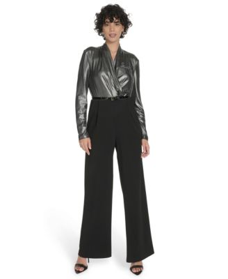 Women's Shimmer Belted Wide-Leg Jumpsuit