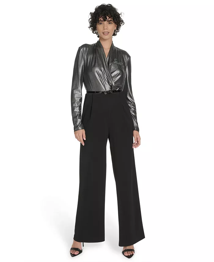 Women's Shimmer Belted Wide-Leg Jumpsuit - thumbnail 5