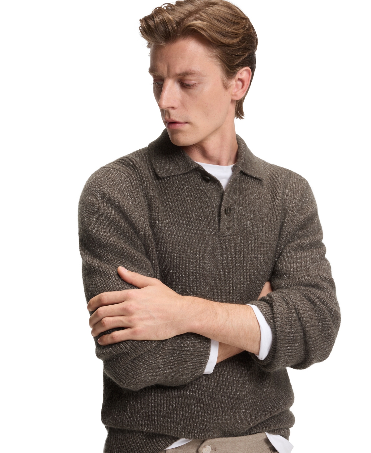 Hugo Boss Boss By  Men's Beckham X Boss Mouline Rib Polo-collar Sweater In Brown