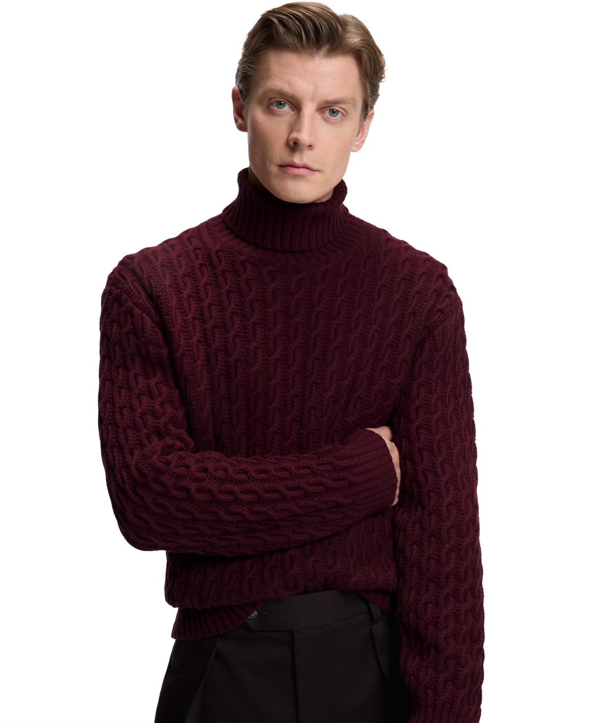 Hugo Boss Boss By  Men's Beckham X Boss Wool Cashmere Cable-knit Sweater In Burgundy