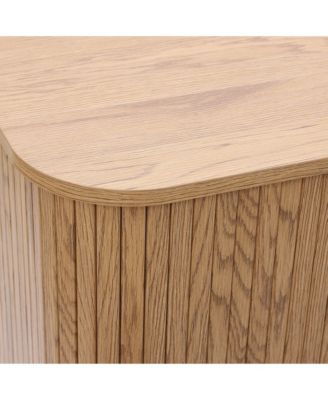 Oak Finish MDF Wood 3-Drawer Sideboard Cabinet with Sliding Doors & Rounded Corners