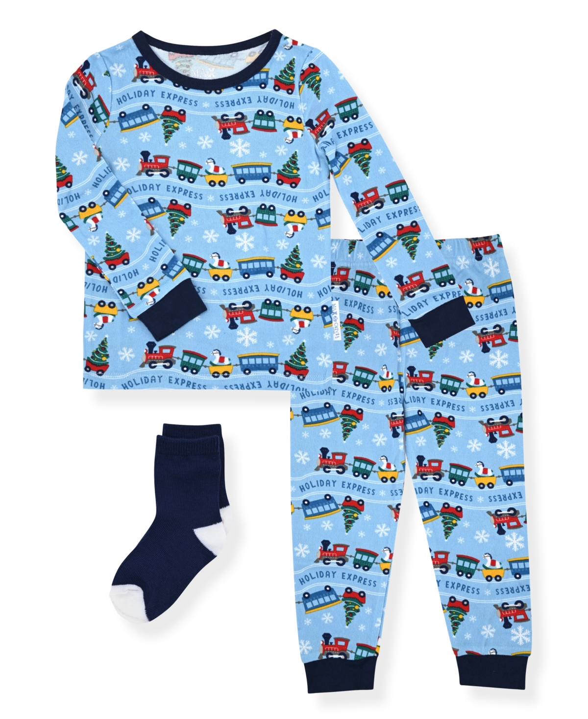 Max & Olivia Baby And Toddler Boys Snug Fit Holiday 3-piece Pajama Set In Blue