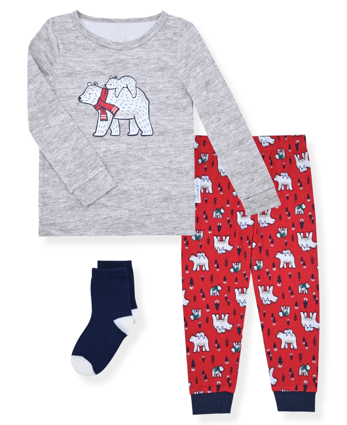 Max & Olivia Baby And Toddler Boys Snug Fit Holiday 3-piece Pajama Set In Gray