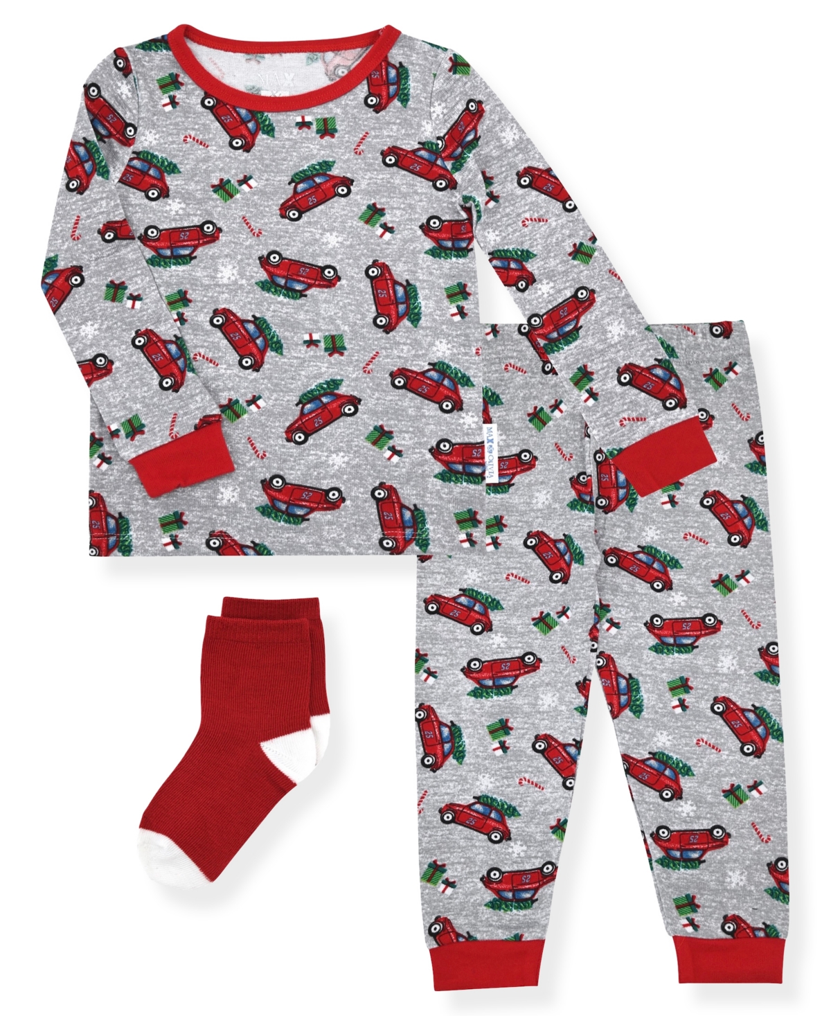 Max & Olivia Baby And Toddler Boys Snug Fit Holiday 3-piece Pajama Set In Gray
