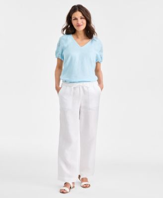 Charter Club - High-Rise Linen Drawstring Pants
