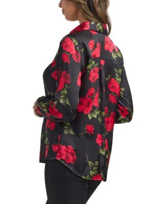 Women's Floral Print Long Sleeves Collared Shirt