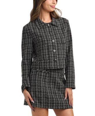 Women's Tweed Check Boucle Long Sleeves Jacket