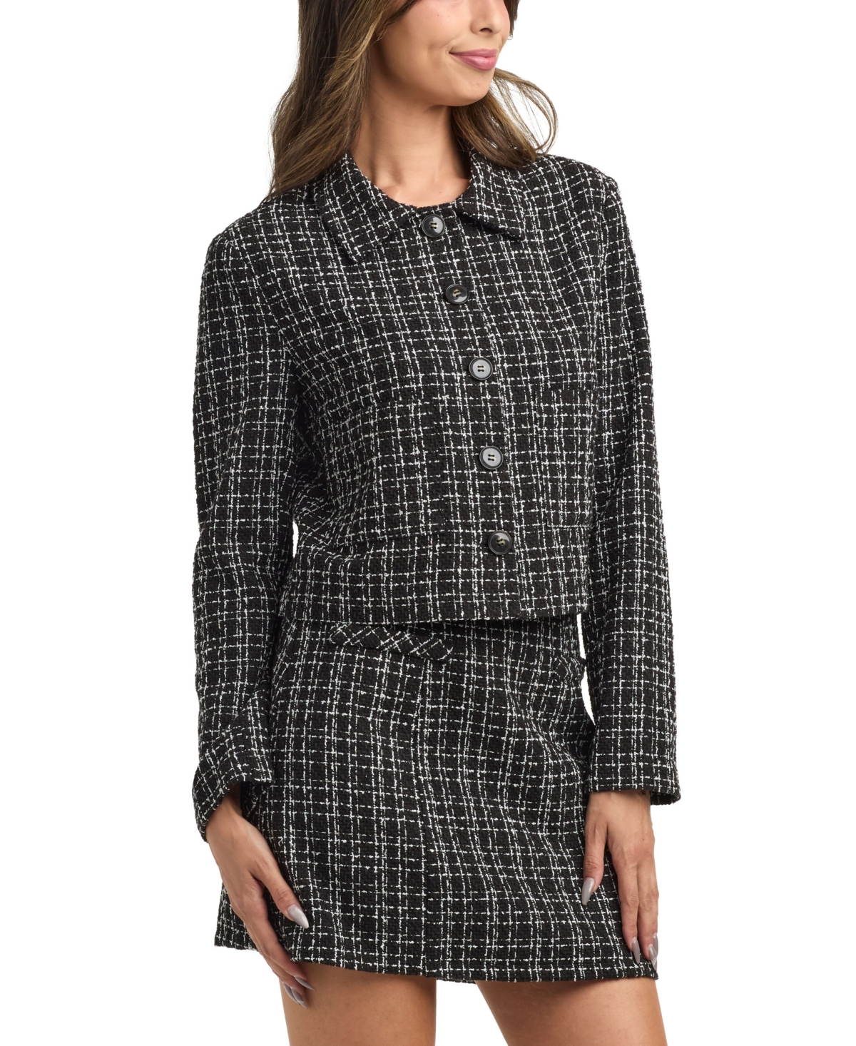 Bcx Women's Tweed Check Boucle Long Sleeves Jacket