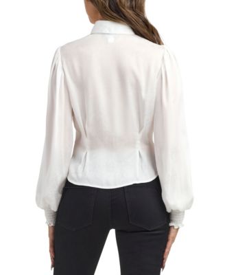 Women's Jacquard Crinkle Woven Balloon Sleeves Shirt