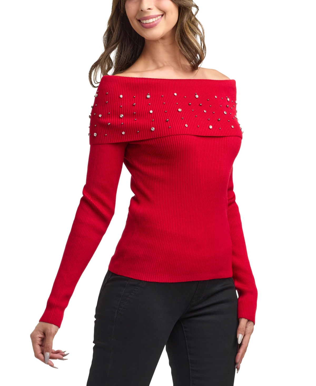Bcx Women's Off-the-shoulder Pull-on Sweater In Red