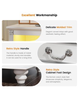 Nightstand with Charging Station, 3-Color LED Lights and 2 Drawers