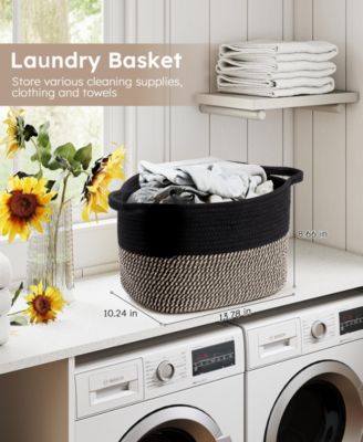 Woven Cotton Rope Storage Baskets with Handles, Decorative Set of 3