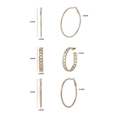 3-Piece Hoop and Chain Hoop Earring Set in Gold-Tone