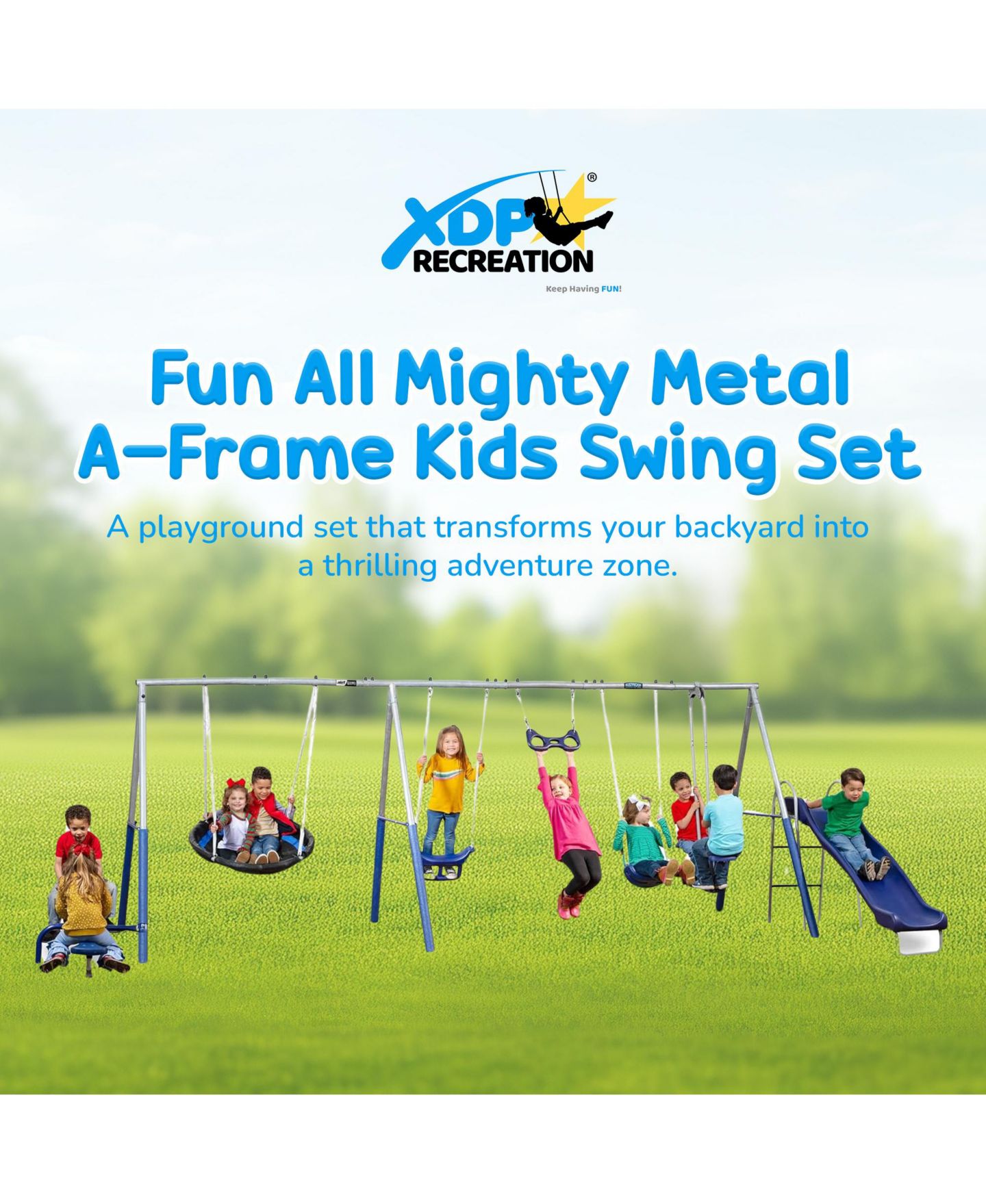 Детские игрушки XDP Recreation Fun All-Mighty Steel 6.6-Foot Slide Swing Set Accommodates up to 10 Kids, Ages 3+ — фото 7
