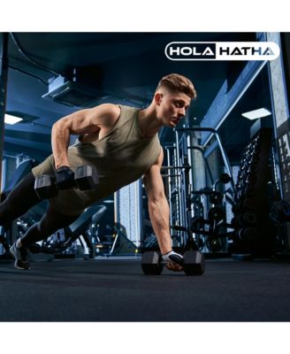 Hexagonal Dumbbell Free Hand Weight Set w/Rack, 5, 10, & 15 Lbs, Black