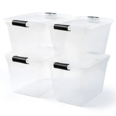 Secure Latch Large Clear Stackable Storage Container Bin, 31 Quart, 4 Count
