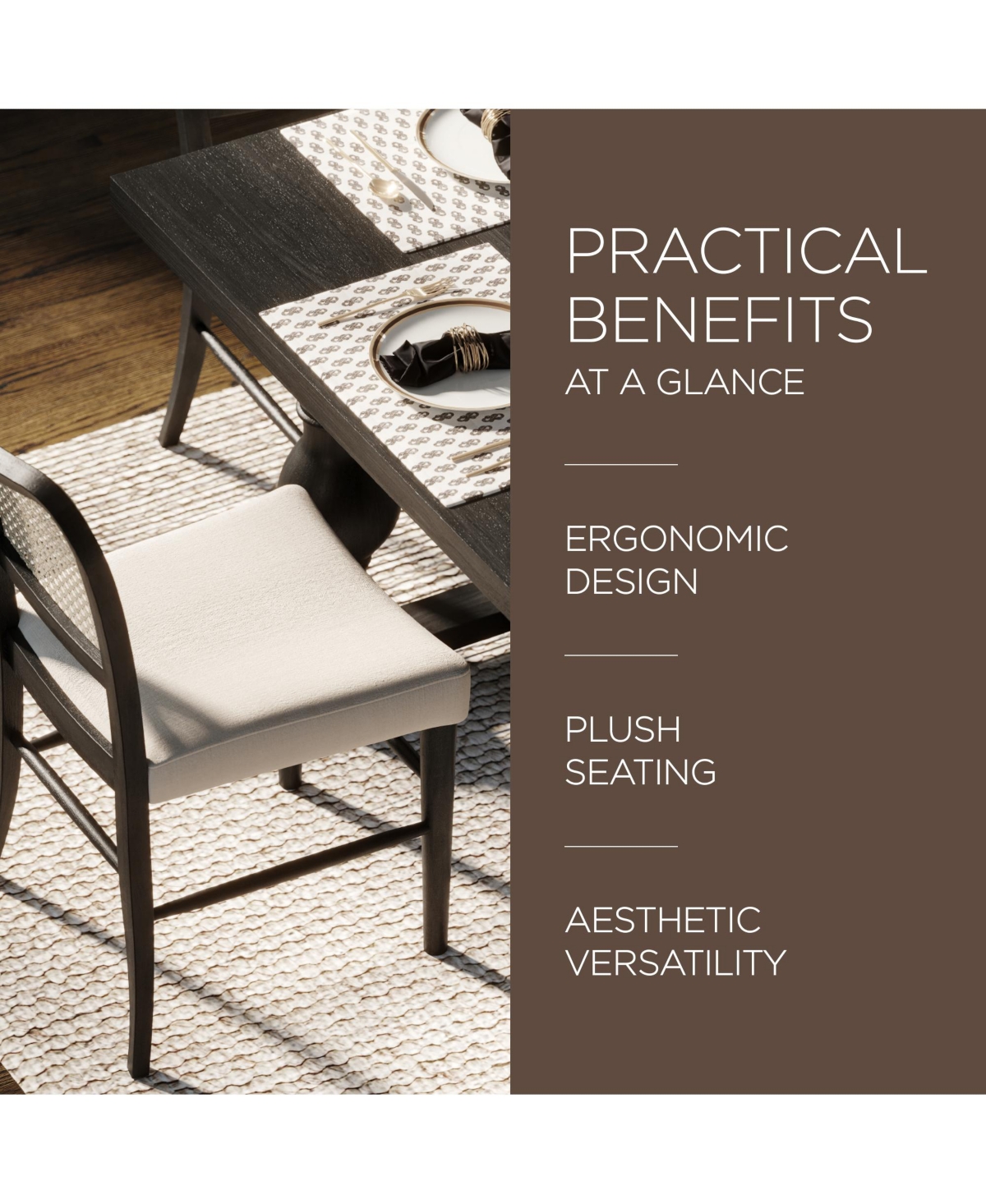 Maven Lane Vera Wooden Dining Chair, Antique Black & Dove Weave Fabric, Set of 2