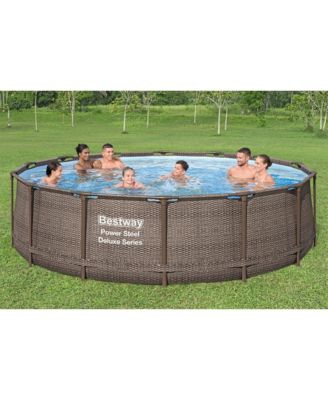 Power Steel 14' x 42" Above Ground Outdoor Swimming Pool Set with Pump