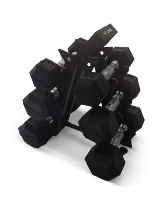 Hexagonal Dumbbell Free Hand Weight Set w/ Rack, 5, 8, & 10 Lbs, Black