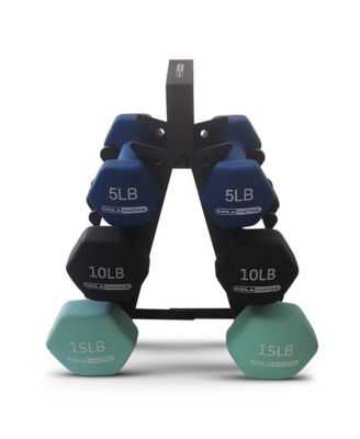 5, 10, and 15 LB Neoprene Dumbbell Free Hand Weight Set w/ Rack, Multi