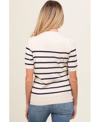 Maternity Brown Striped Knit Short Sleeve Top