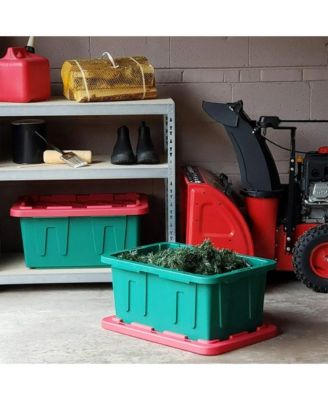 Durabilt 15 Gallon Heavy Duty Holiday Storage Tote, Green/Red (2 Pack