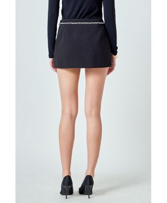 Women's Rhinestone Bow Low Rise Mini Skort