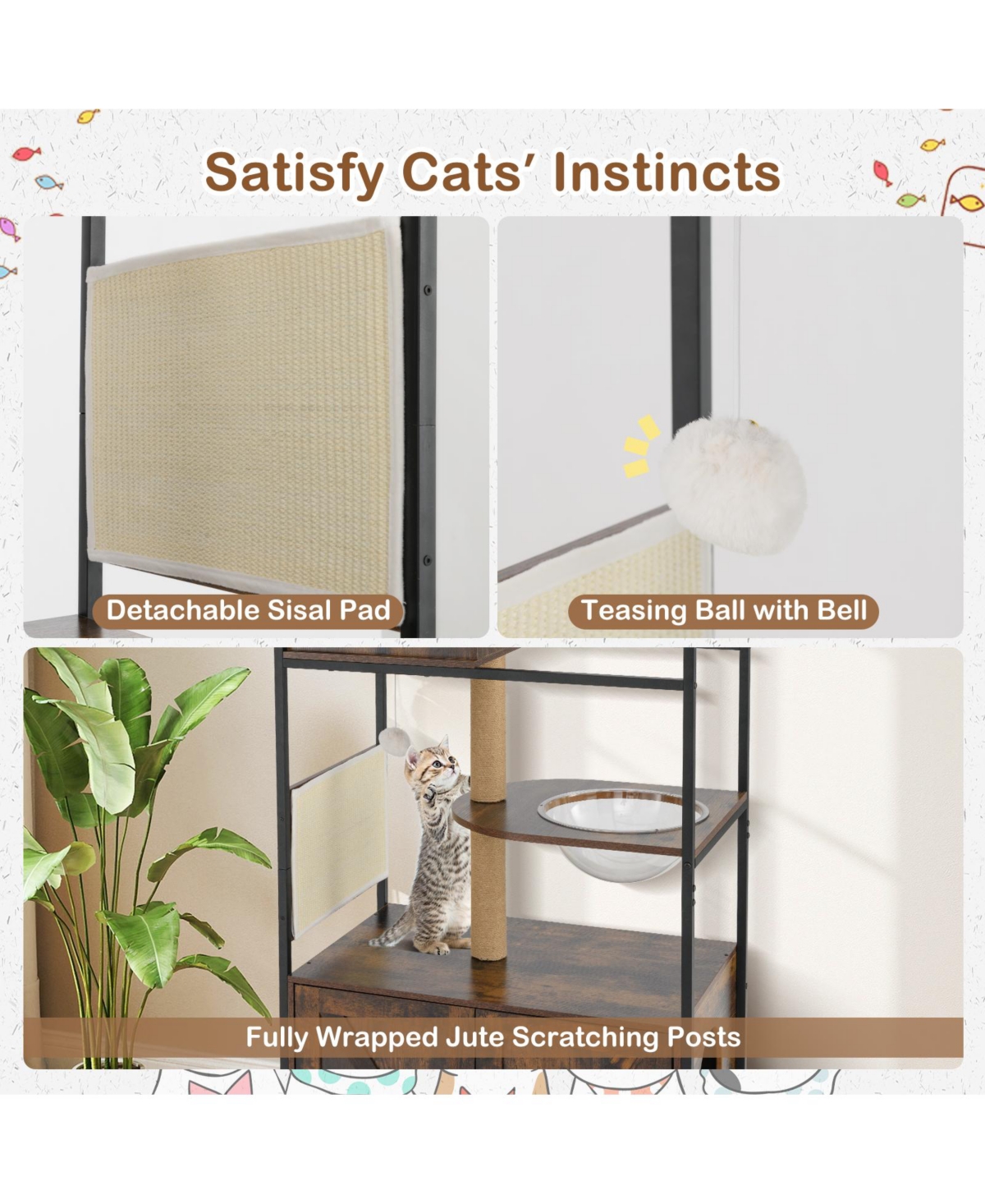 Gymax Cat Tree w/ Litter Box Enclosure w/ Hidden Washroom Scratching Posts & Pad