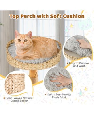 49'' Tall Wooden Cat Tree Solid Wood Cat Tower w/ Jute Scratching Posts