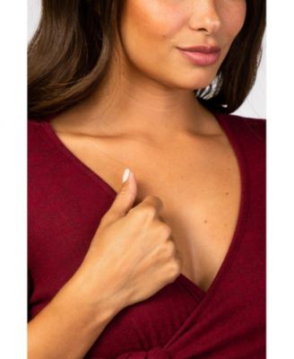 Maternity Burgundy Brushed Knit Wrap Fitted Maternity/Nursing Dress