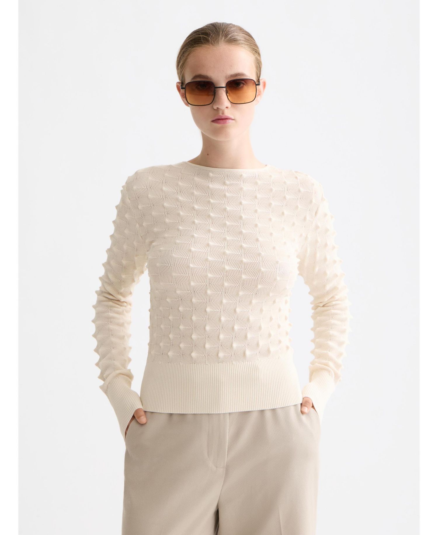 Women's Slash neck textured stitch pullover